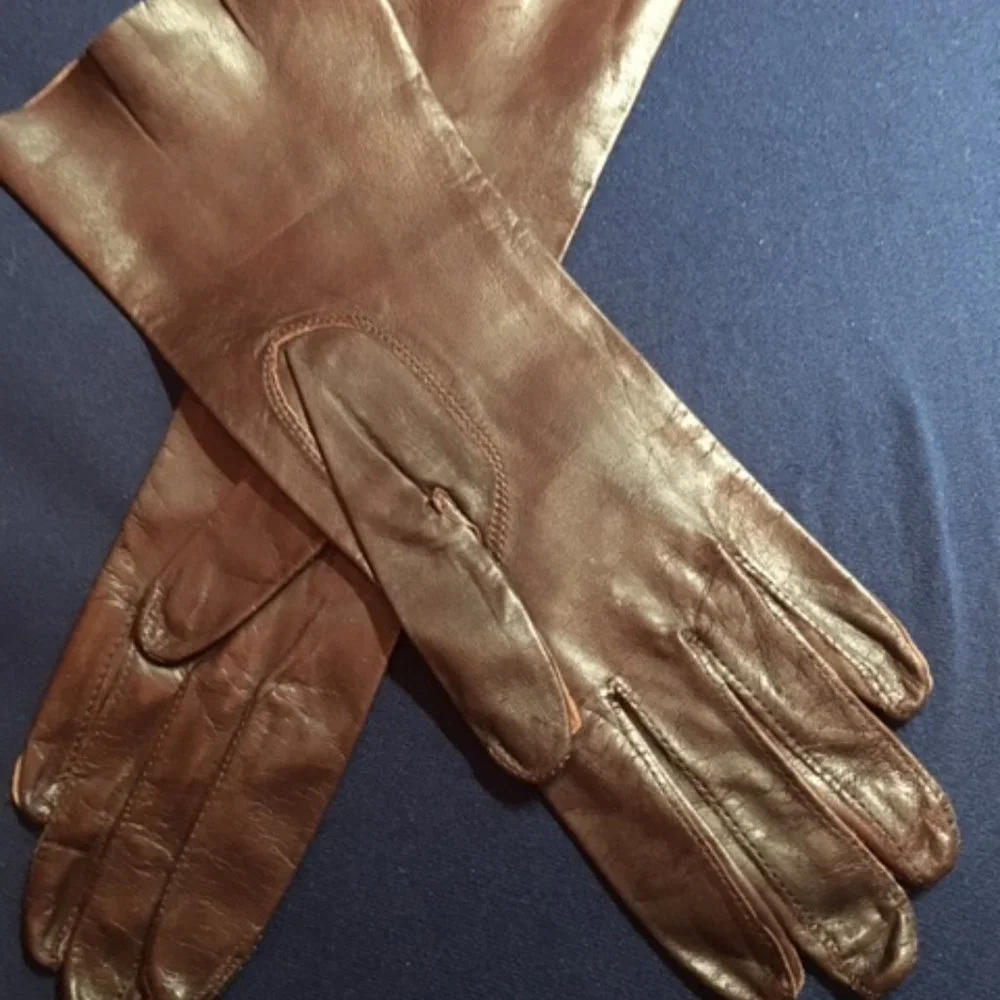 Vintage Dark Brown Leather Thin Dressy Gloves XS 6.5 Petite